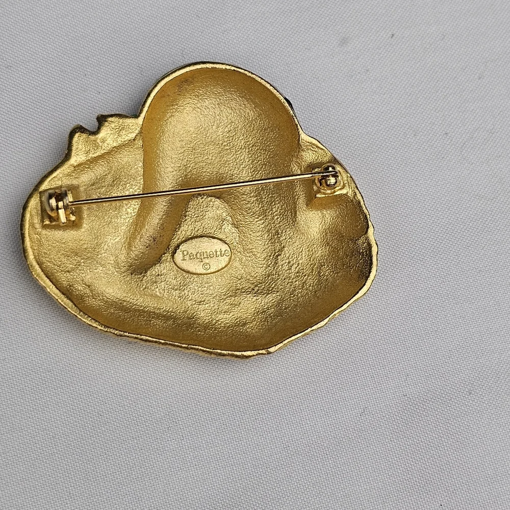 Paquette Gold Tone Textured Figural Enamel Mallard Duck Brooch - Picture 4 of 9